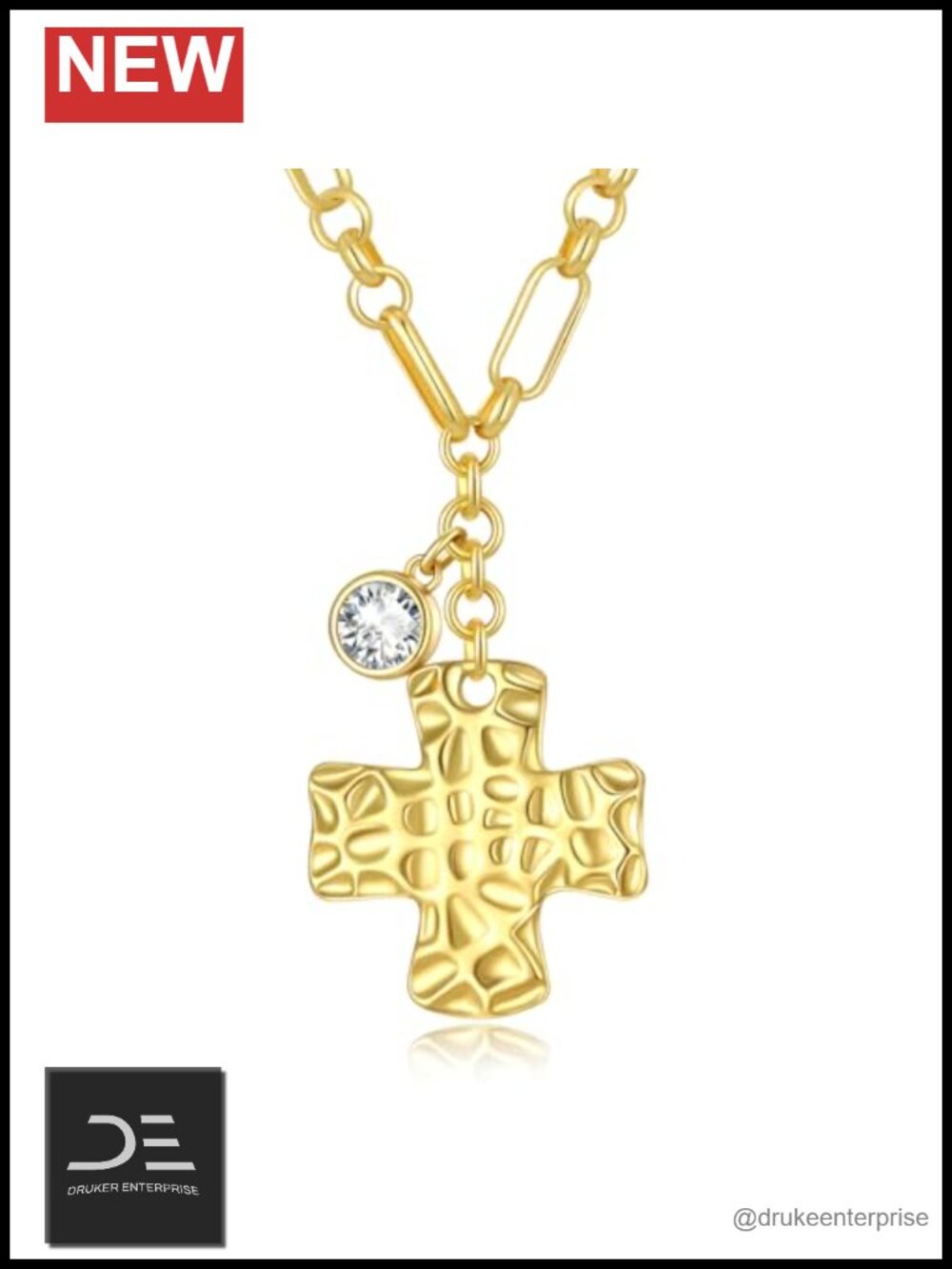 Chunky Gold Cross Necklace 14K Gold Plated Statement